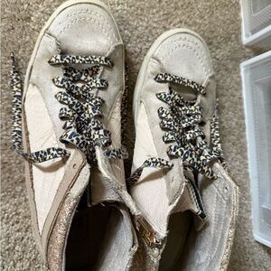 ShuShop Cream High-Top Sneakers with Patterned Laces